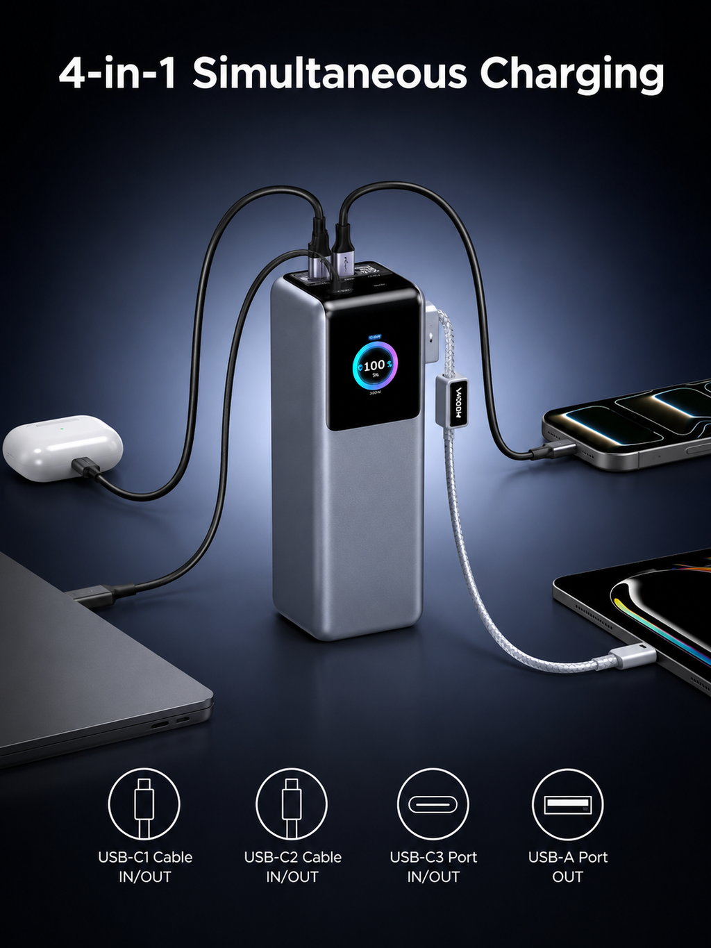 25000Mah PD 200W Power bank Grey Laptop Power Bank