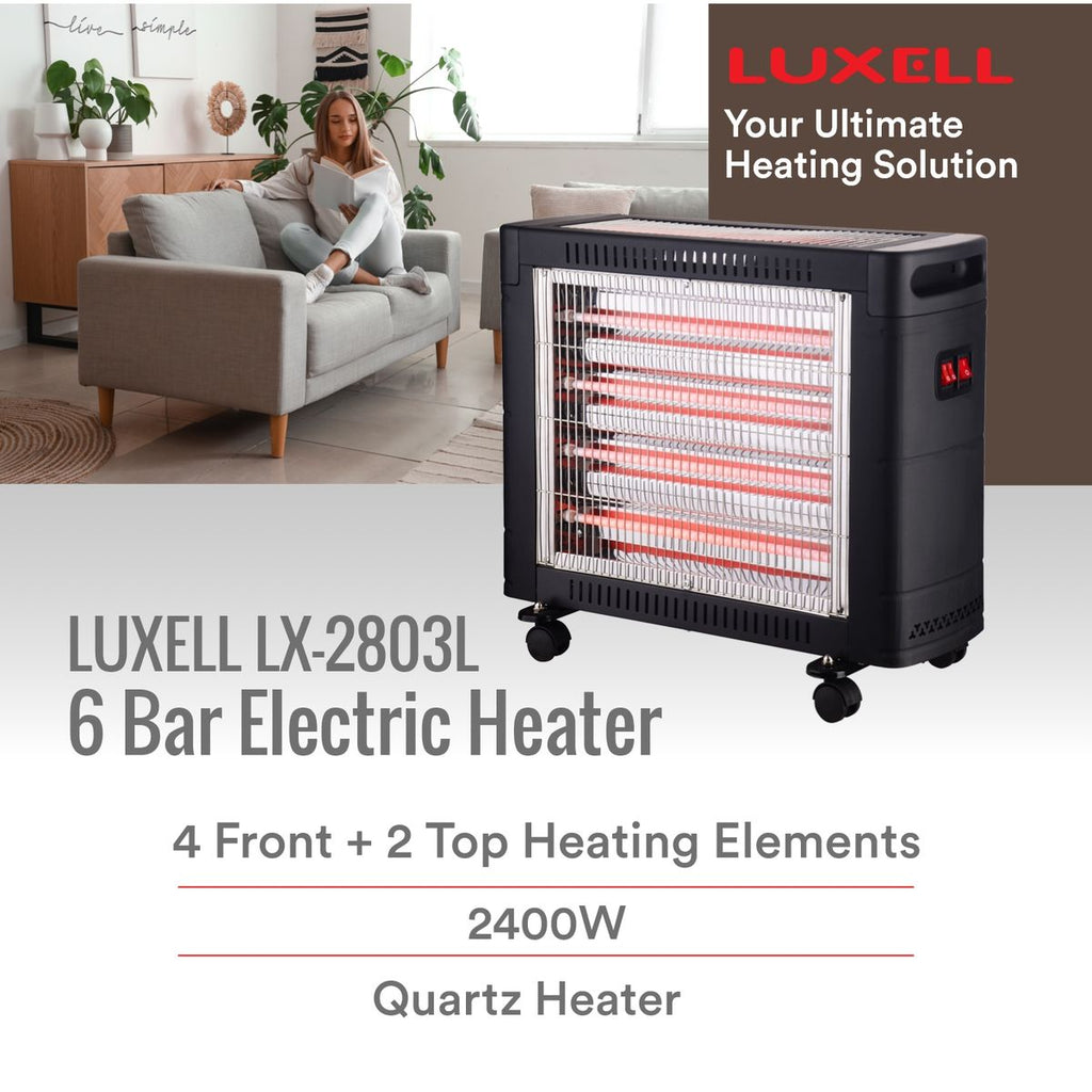 LUXELL - 6 Bar Heater with Safety Switch - Medium Size - 2400W - LX-2803L
