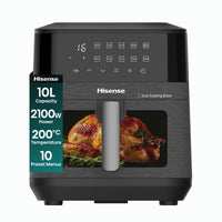 Hisense 10L 2100W Dual Heating Air Fryer with Digital Touchscreen, visual window- Black