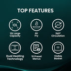 Hisense 10L 2100W Dual Heating Air Fryer with Digital Touchscreen, visual window- Black