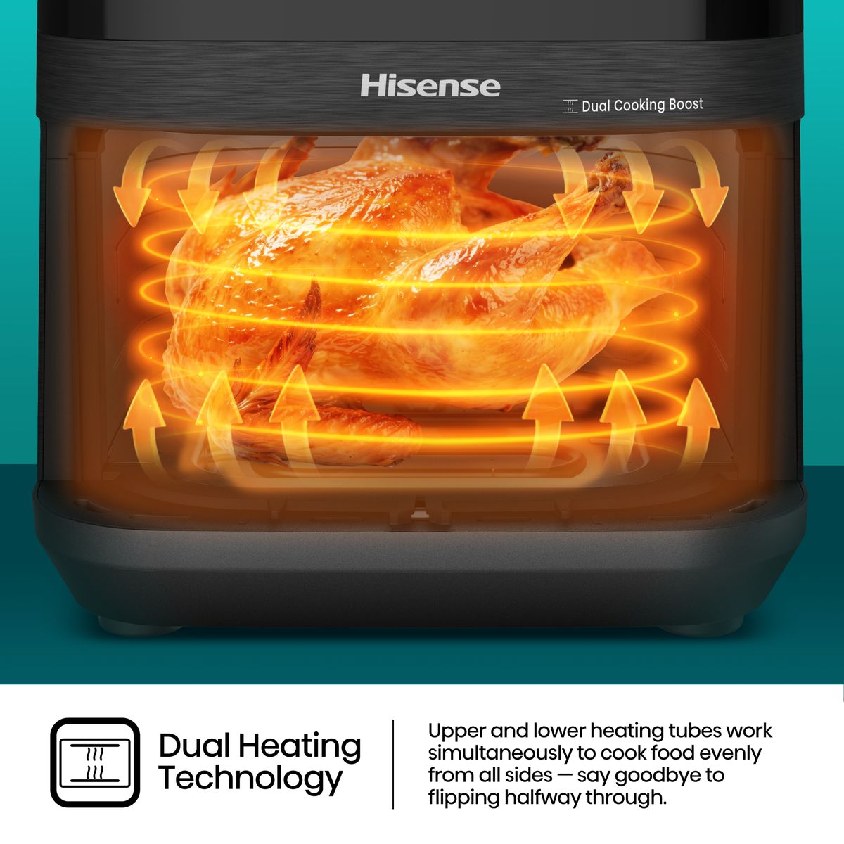 Hisense 10L 2100W Dual Heating Air Fryer with Digital Touchscreen, visual window- Black