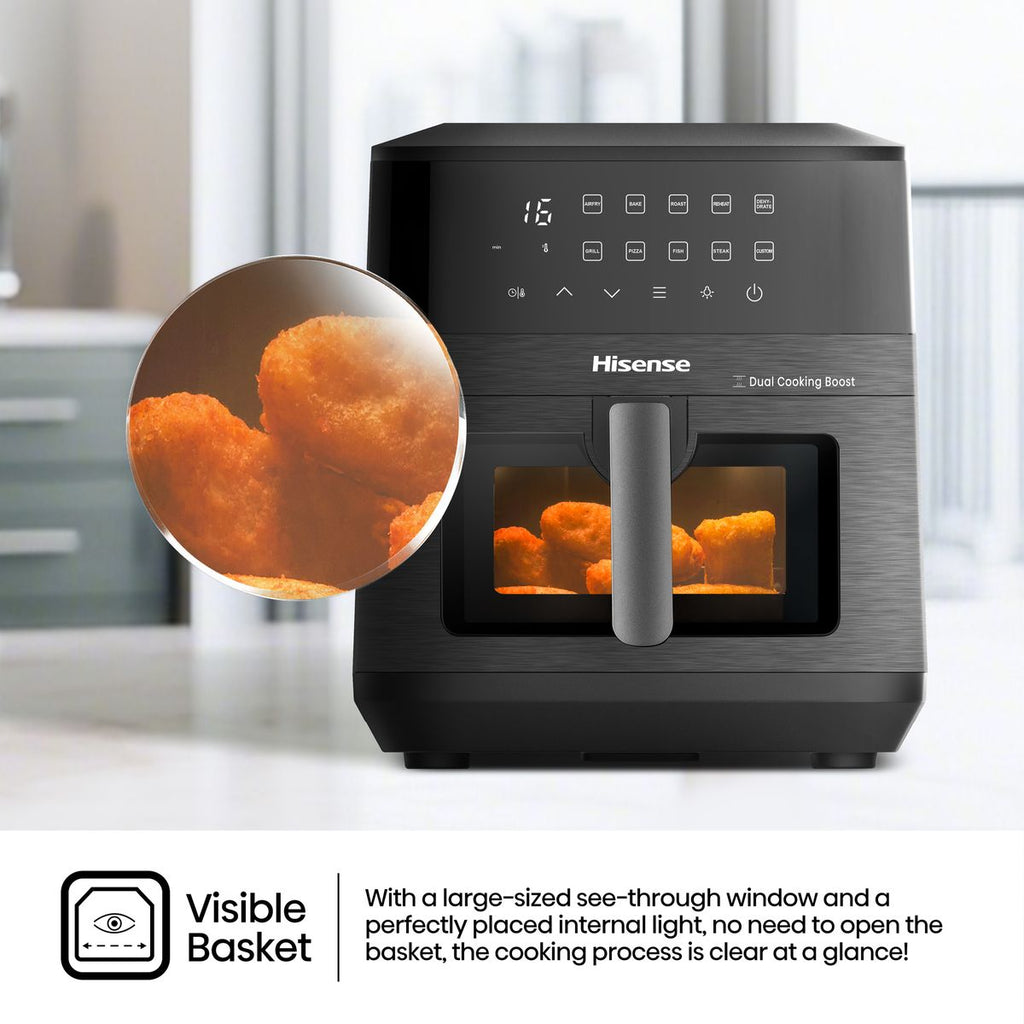 Hisense 10L 2100W Dual Heating Air Fryer with Digital Touchscreen, visual window- Black