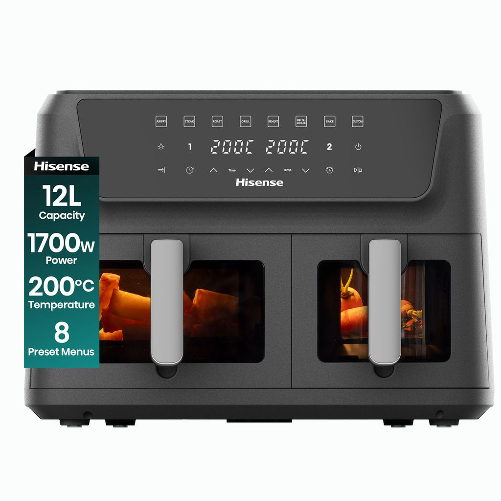 Hisense 12L 1700W Dual Control Air Fryer with Visible Window- Black