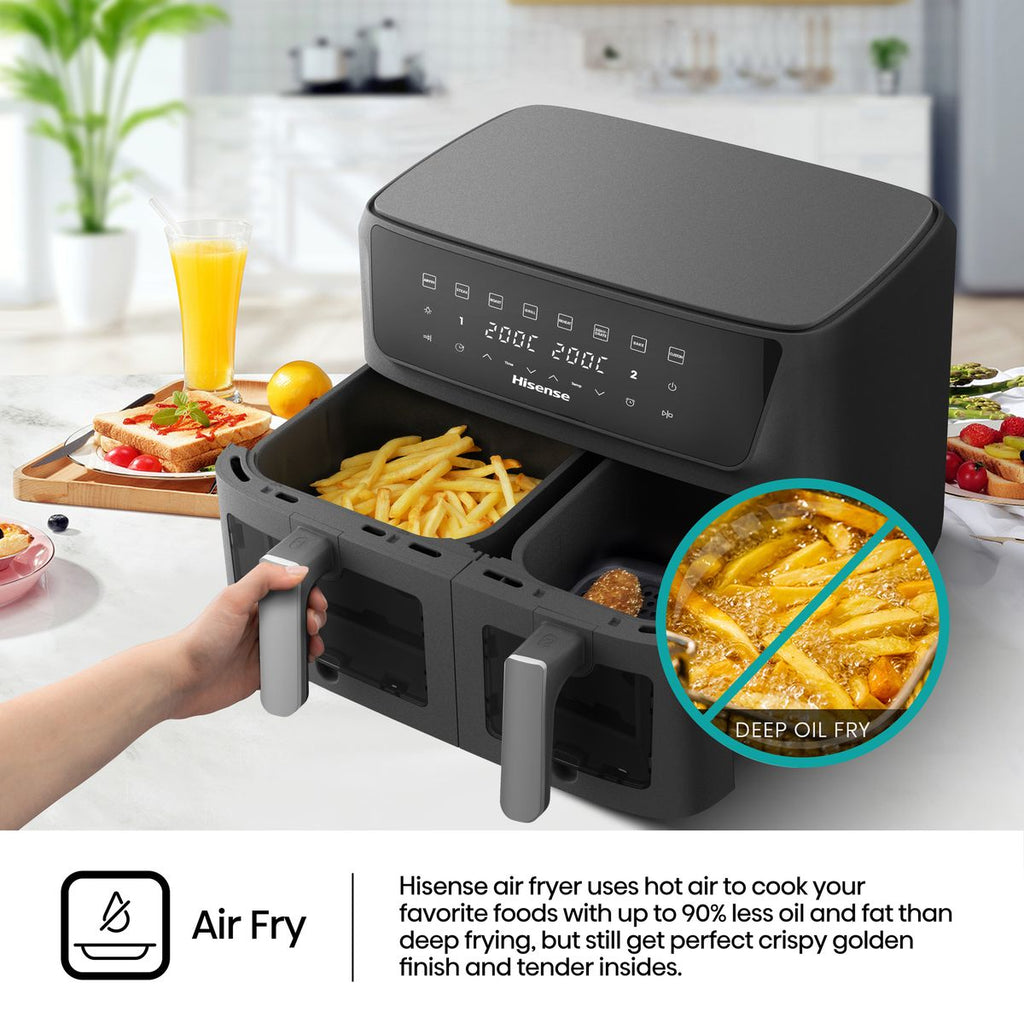 Hisense 12L 1700W Dual Control Air Fryer with Visible Window- Black