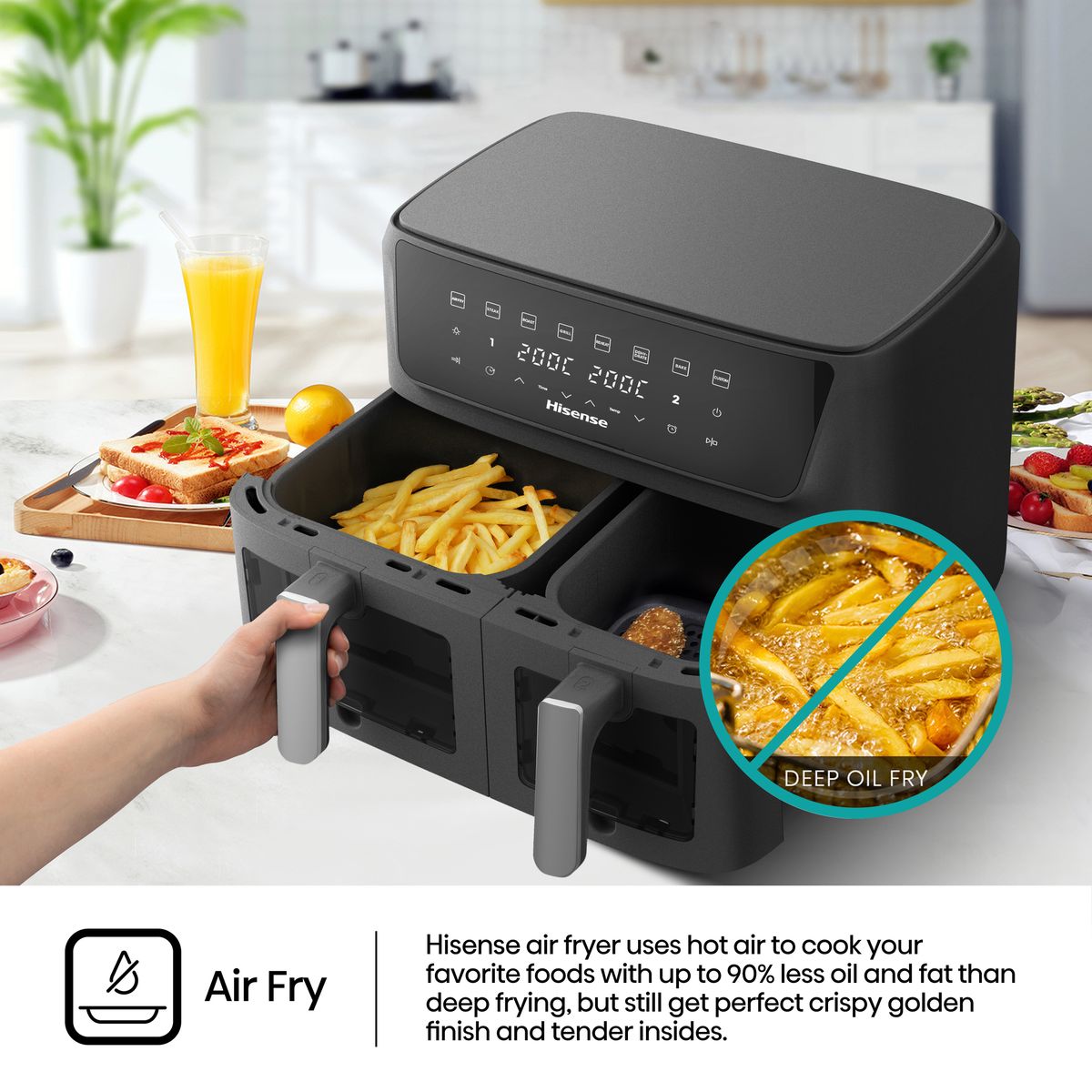 Hisense 12L 1700W Dual Control Air Fryer with Visible Window- Black