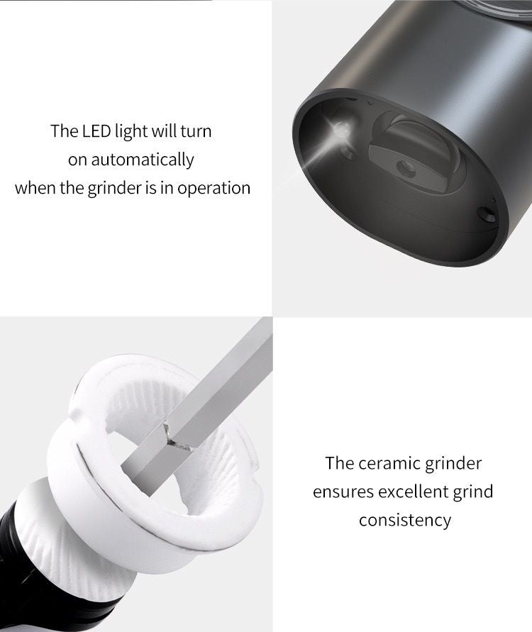 Rechargeable Electric Grinder for Pink Salt, Pepper, and Flaxseeds Wireless