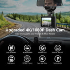 BezosMax 4K Dash Cam + 64GB
SDcard, UHD 1080P WIFI mobile interconnection