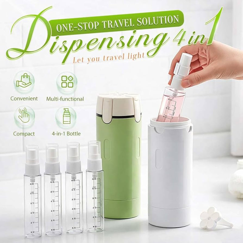 4 in 1 Travel Dispenser, 4 Pack 30ML Travel Bottles for Toiletries, Leak Proof Travel Size Containers, Portable Containers for Shampoo Lotion Conditioner Cream (White)