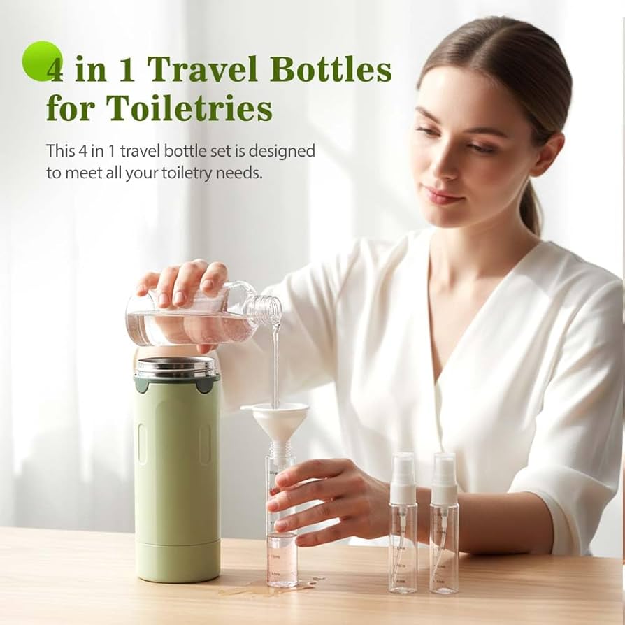 4 in 1 Travel Dispenser, 4 Pack 30ML Travel Bottles for Toiletries, Leak Proof Travel Size Containers, Portable Containers for Shampoo Lotion Conditioner Cream (White)