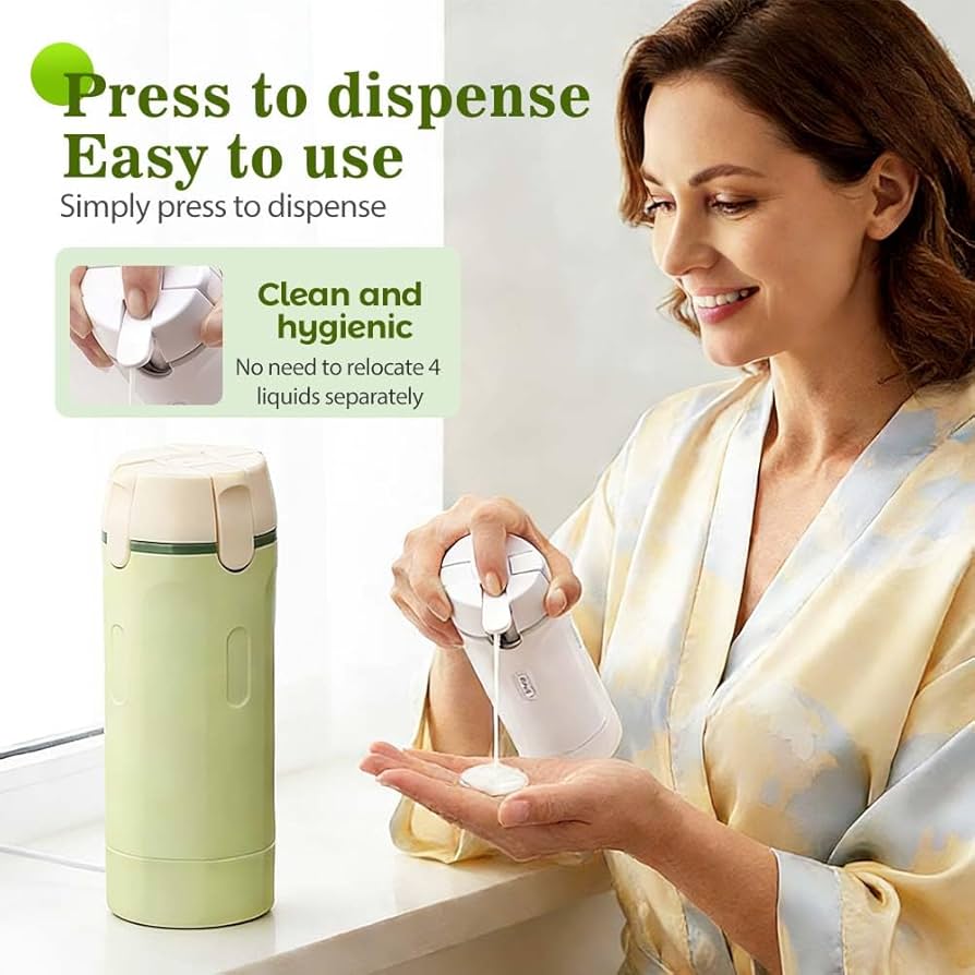 4 in 1 Travel Dispenser, 4 Pack 30ML Travel Bottles for Toiletries, Leak Proof Travel Size Containers, Portable Containers for Shampoo Lotion Conditioner Cream (White)