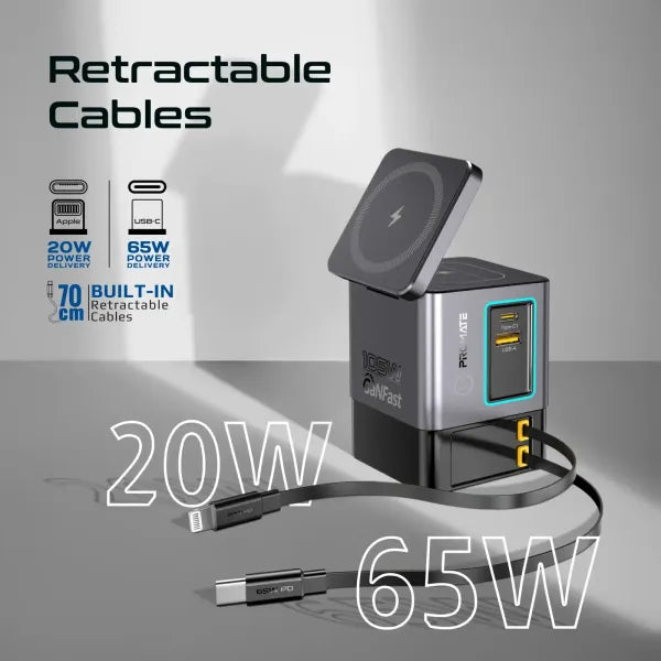 Promate PowerSync-105 105W Charging Station with Dual Retractable Cables