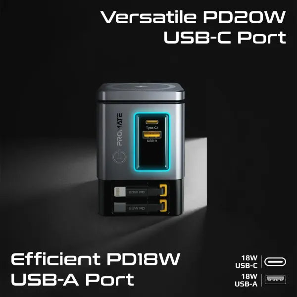 Promate PowerSync-105 105W Charging Station with Dual Retractable Cables
