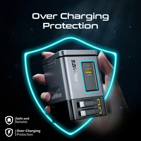 Promate PowerSync-105 105W Charging Station with Dual Retractable Cables