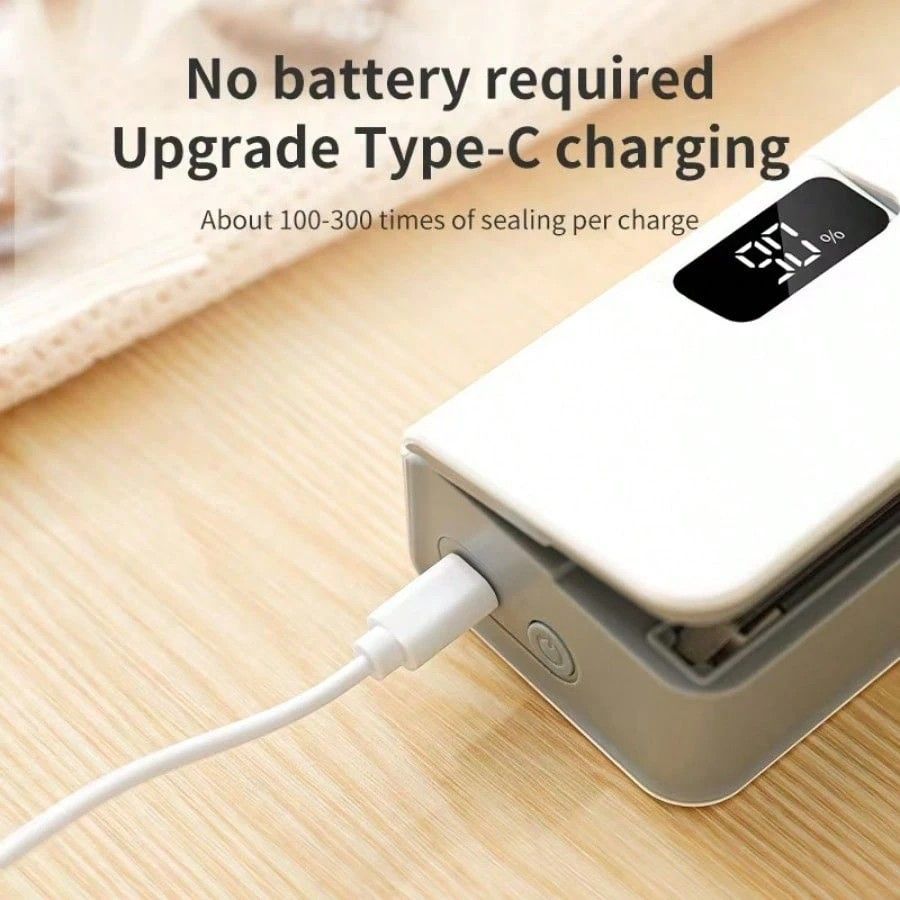 Rechargeable Portable Sealer With Multi-Purpose Usage & LED Display-White