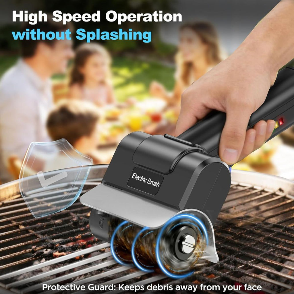 Electric Grill Brush, Dual Safety Lock 304 SS Waterproof Head, Splash-Proof