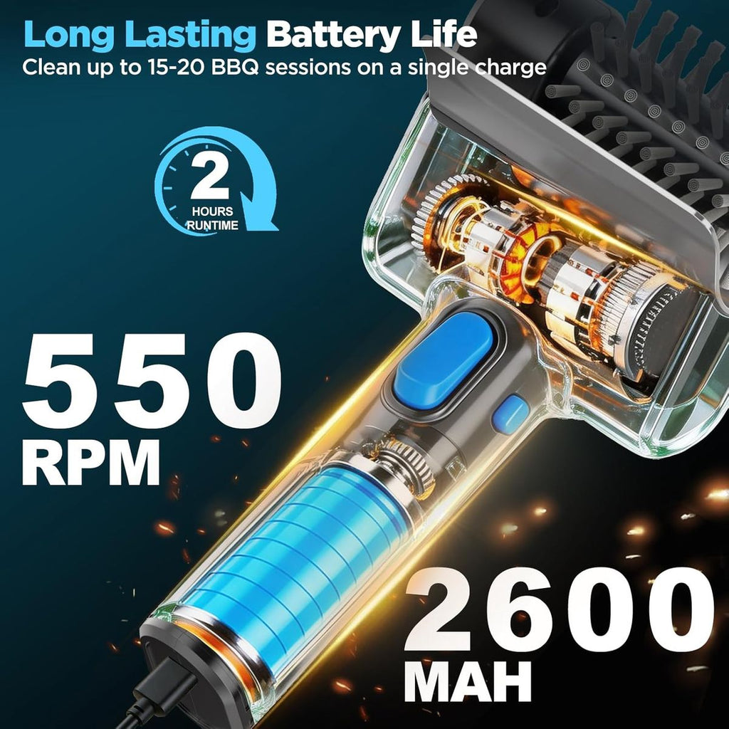 Electric Grill Brush, Dual Safety Lock 304 SS Waterproof Head, Splash-Proof