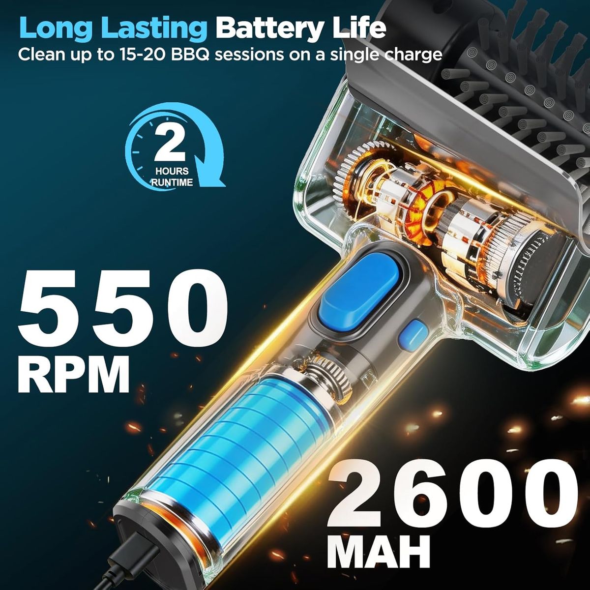 Electric Grill Brush, Dual Safety Lock 304 SS Waterproof Head, Splash-Proof
