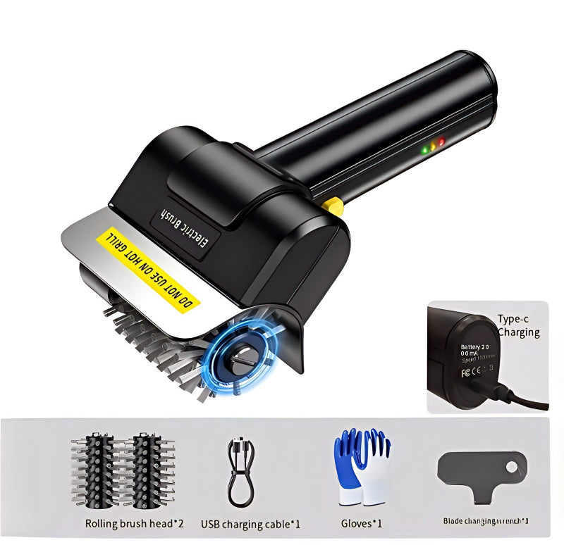 Electric Grill Brush, Dual Safety Lock 304 SS Waterproof Head, Splash-Proof