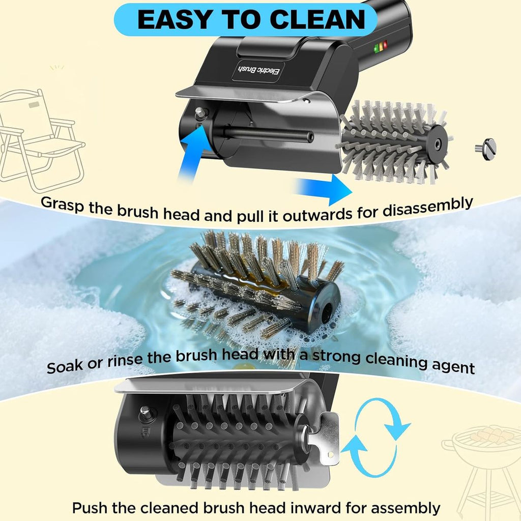 Electric Grill Brush, Dual Safety Lock 304 SS Waterproof Head, Splash-Proof