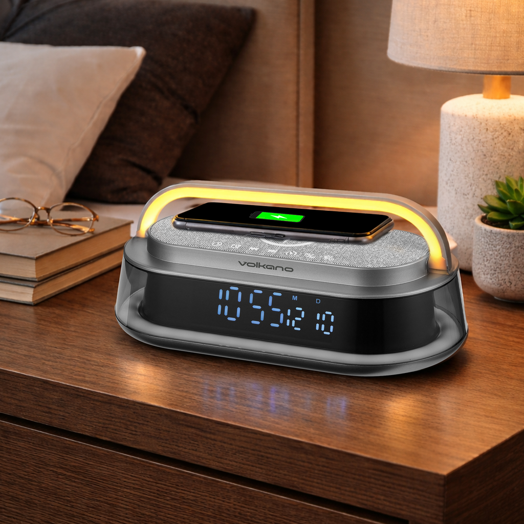 Volkano Awaken Series Wireless Charging Alarm Clock Speaker