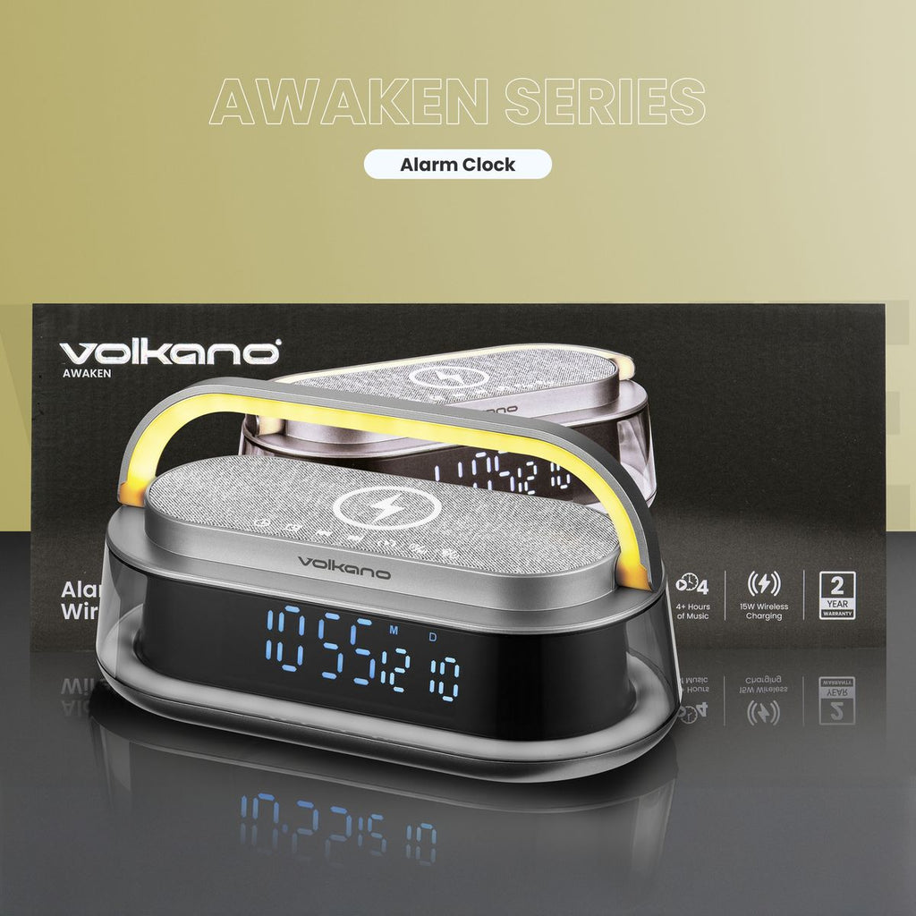 Volkano Awaken Series Wireless Charging Alarm Clock Speaker