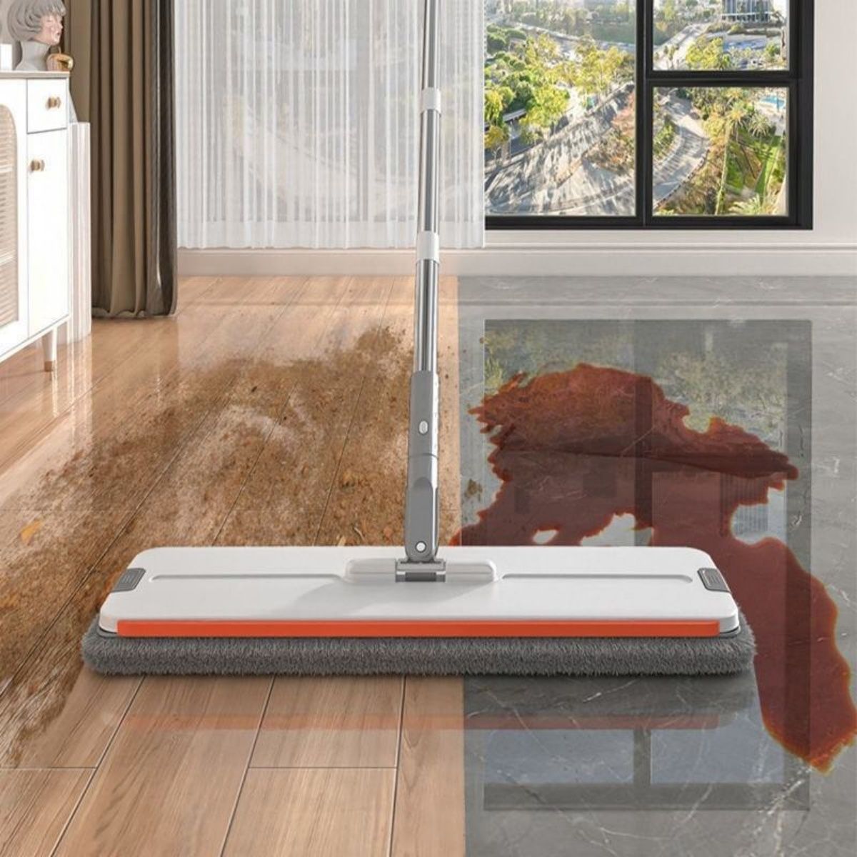 Self-Cleaning Mop & Bucket Set with 4 Microfiber Cloth, Rotatable Flat Mop