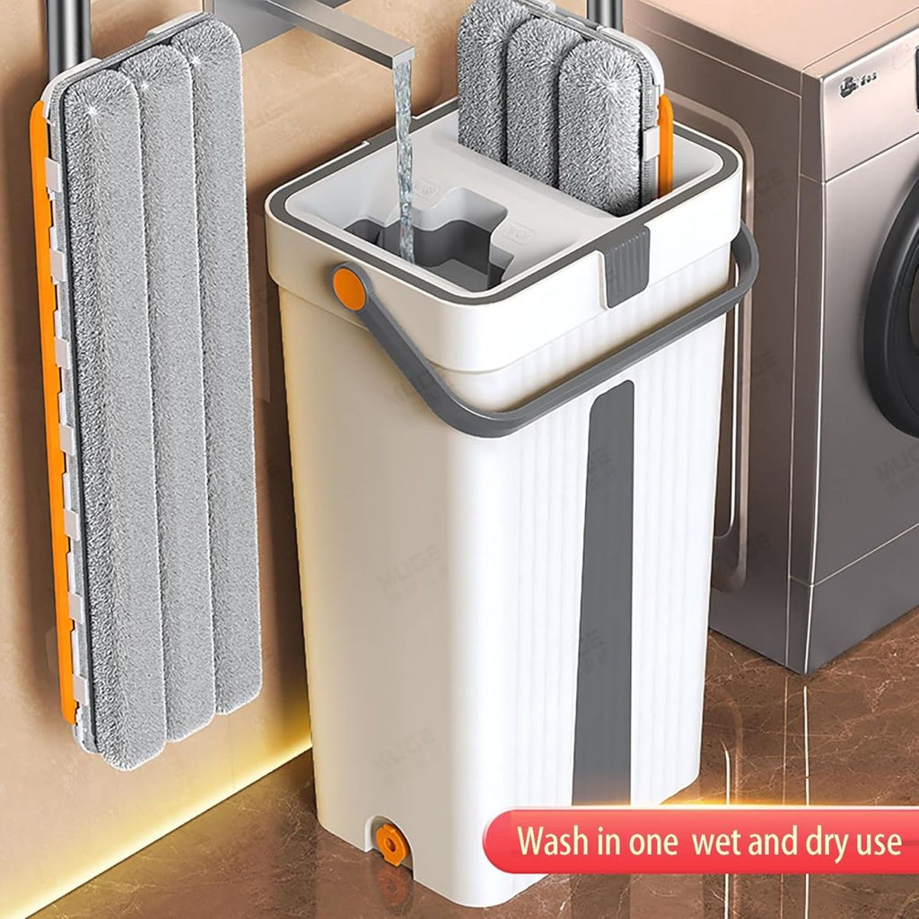 Self-Cleaning Mop & Bucket Set with 4 Microfiber Cloth, Rotatable Flat Mop