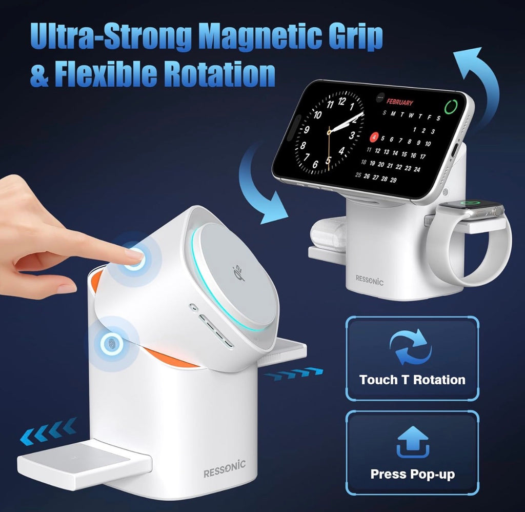 3 in 1 Wireless Charging Station for Apple & Samsung, 15W Fast Magnetic Wireless Charger Stand for Magsafe iPhone & Samsung AirPods, iWatch (with 30W Adapter)