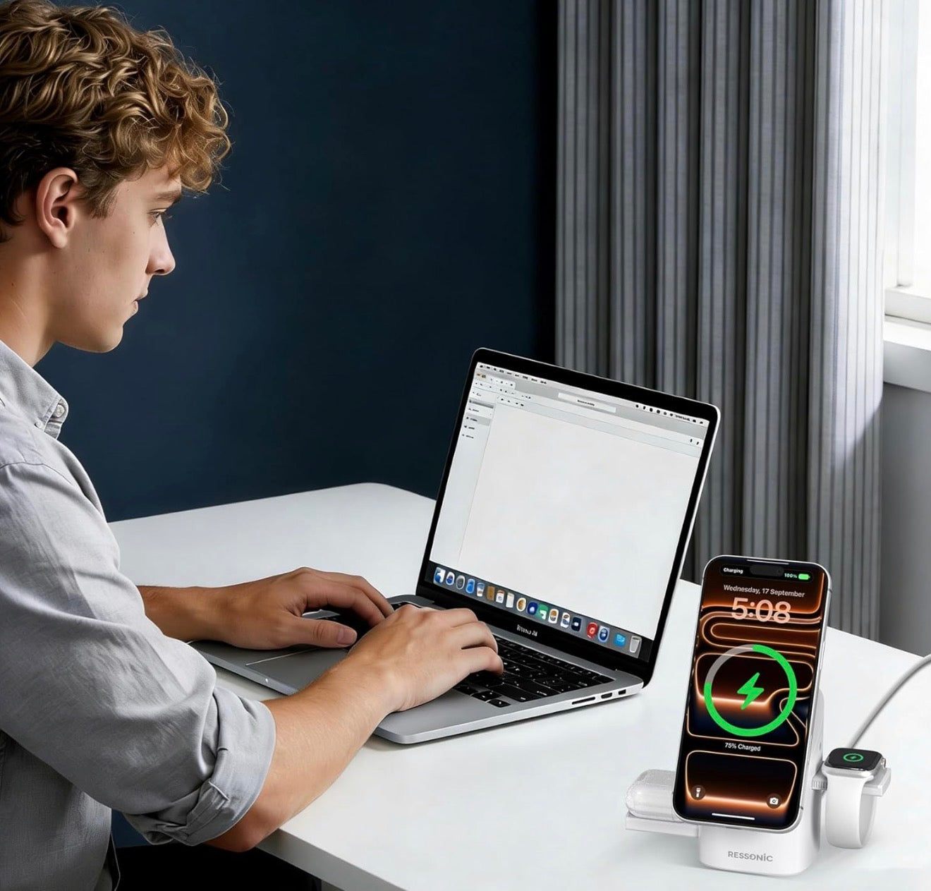 3 in 1 Wireless Charging Station for Apple & Samsung, 15W Fast Magnetic Wireless Charger Stand for Magsafe iPhone & Samsung AirPods, iWatch (with 30W Adapter)