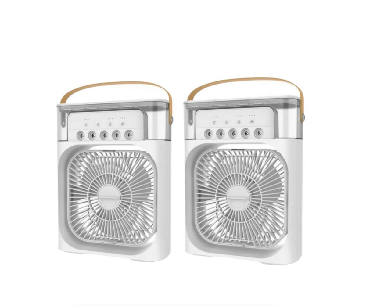 Led Portable Air Cooler Fan with Mist Spray - White - Pack of 2