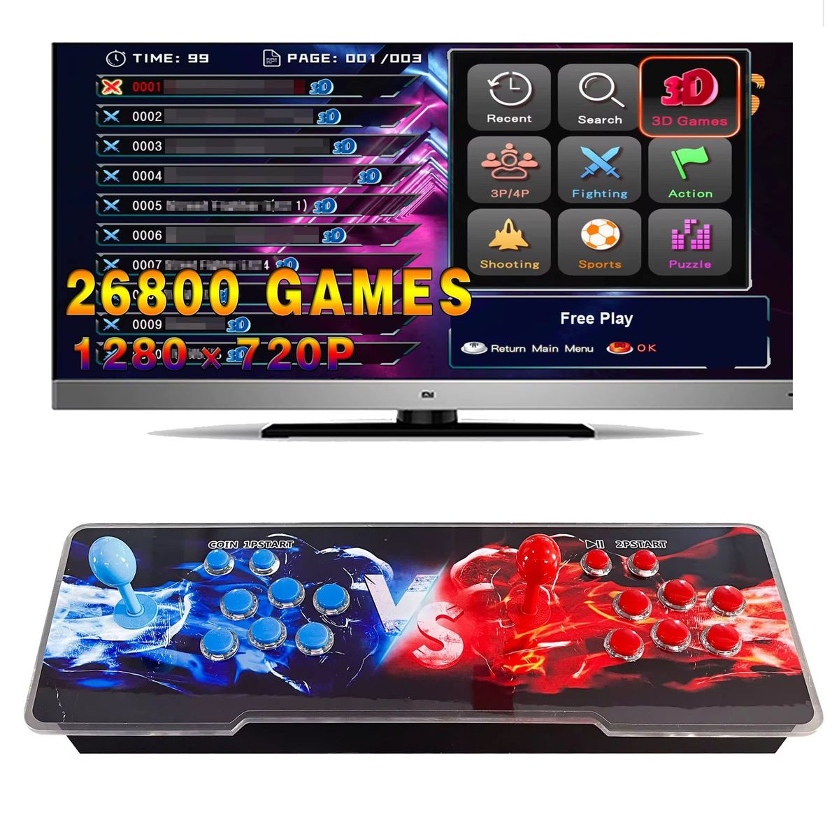Retro Arcade 3D Classic Gaming Console With 29800 Games - (GC)